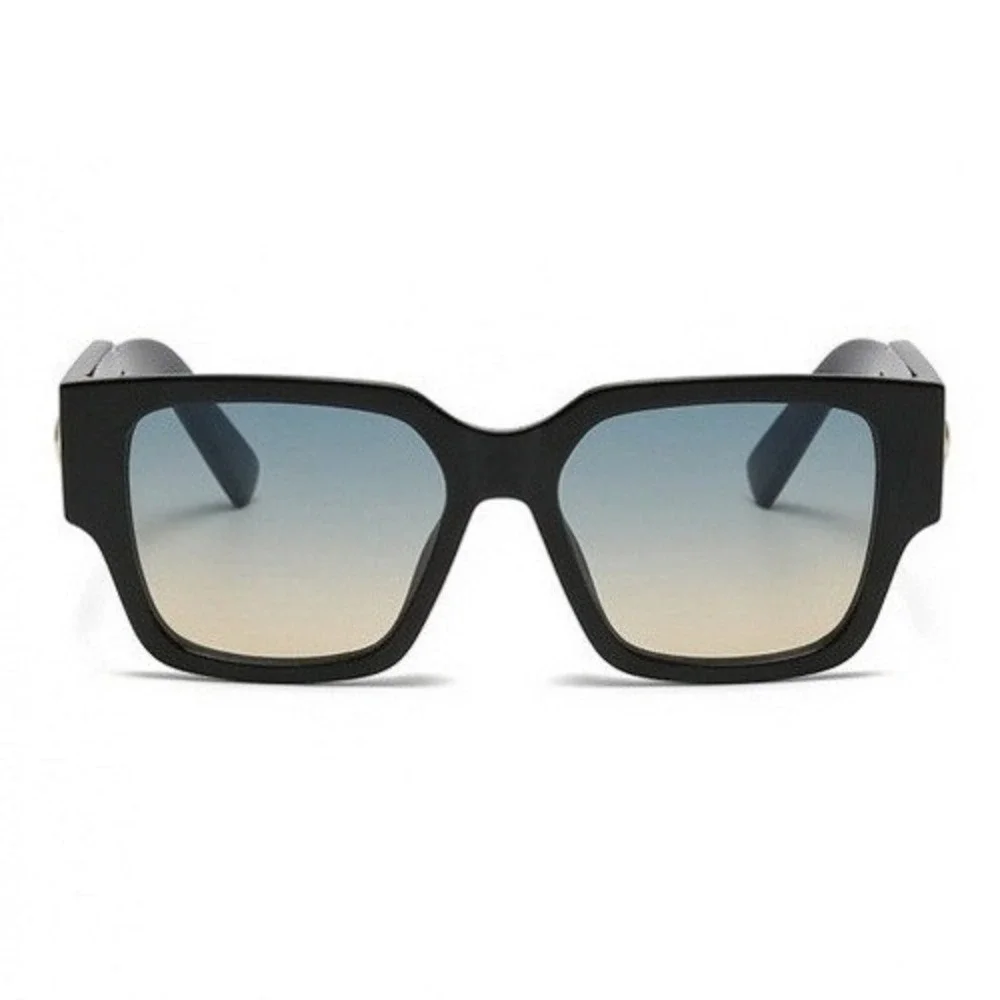 Black Oversized Square Sunglasses Blue Gradient Lens Women Fashion Fancy Eyewear
